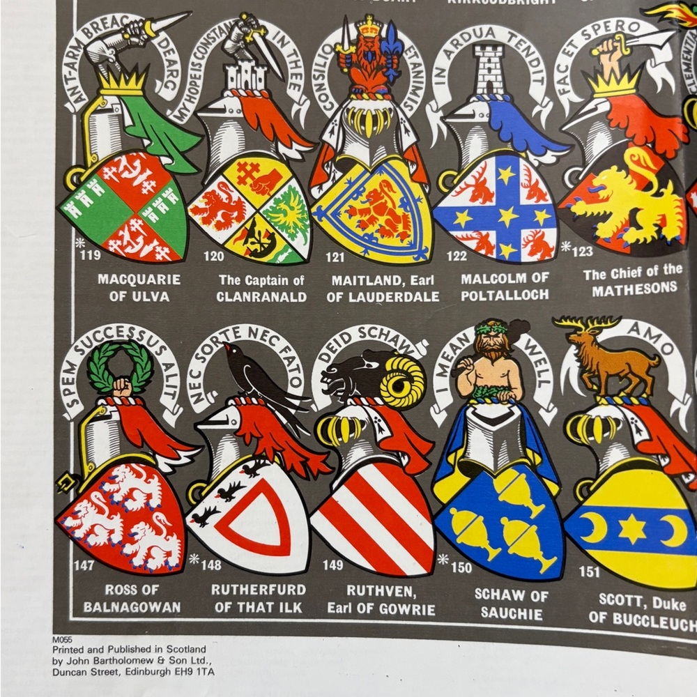 Bartholomew Clan Map Scotland of Old Tartan Plaid Vintage Scottish Chiefs - Picture 2 of 10